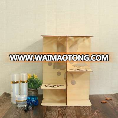 Popular laser cut wooden makeup rack cosmetic display stand for sale