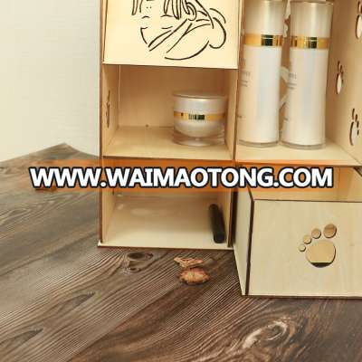 Hot selling laser cut wood cosmetic rack shelf for make up